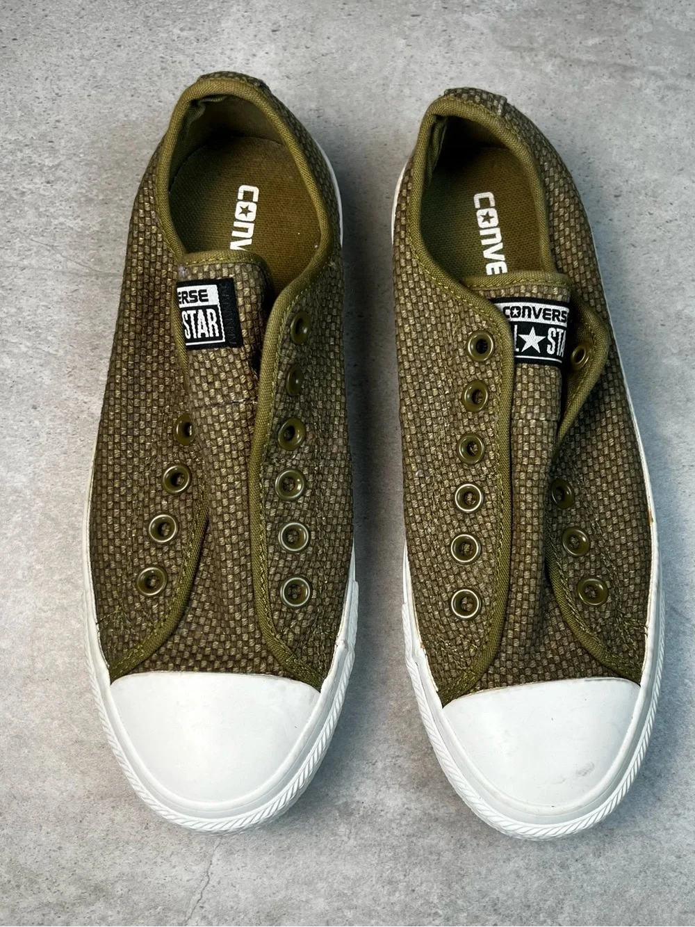Converse Olive Green Slip-On Woven Canvas Sneakers